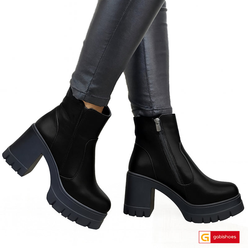 Ghete Dama Piele Naturala Neagra Lorena 4144-2