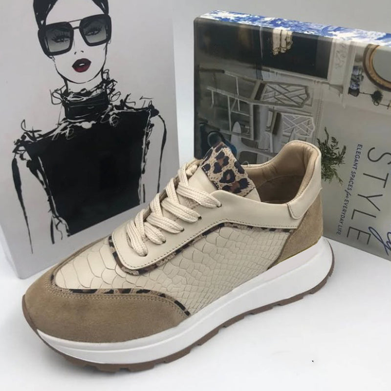 Pantofi Sport Dama Piele Naturala Taupe cu Bej Lorena 2025-2025