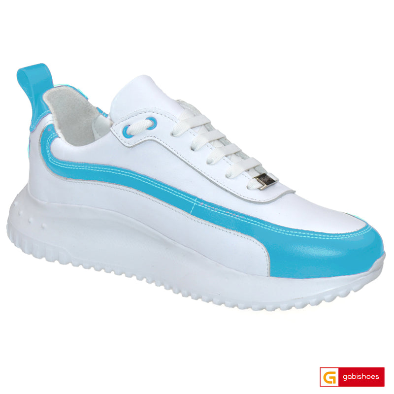 Sneakers Piele Naturala Alba cu Blue Tokio 3744-3