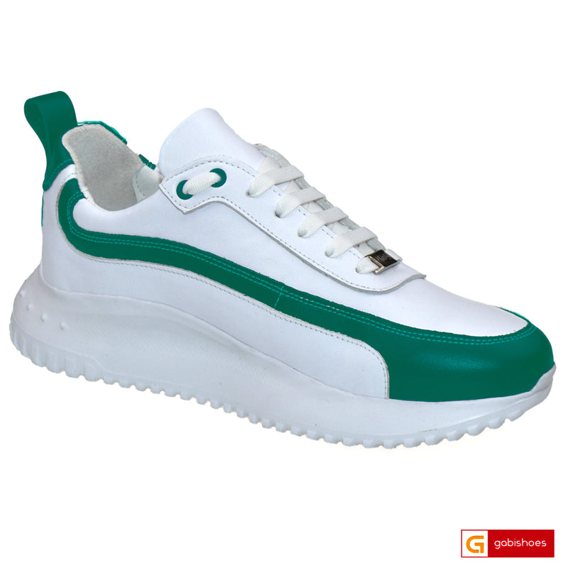 Sneakers Piele Naturala Alba cu Verde Tokio 3744-2