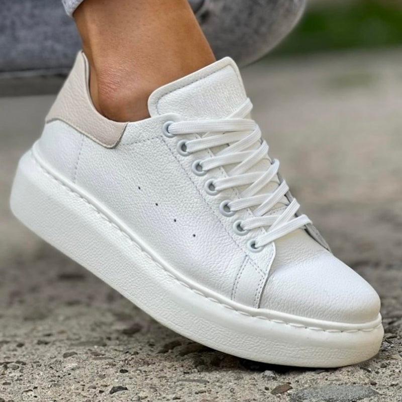 Sneakers Piele Naturala Alba cu Bej Tokio 3044-9