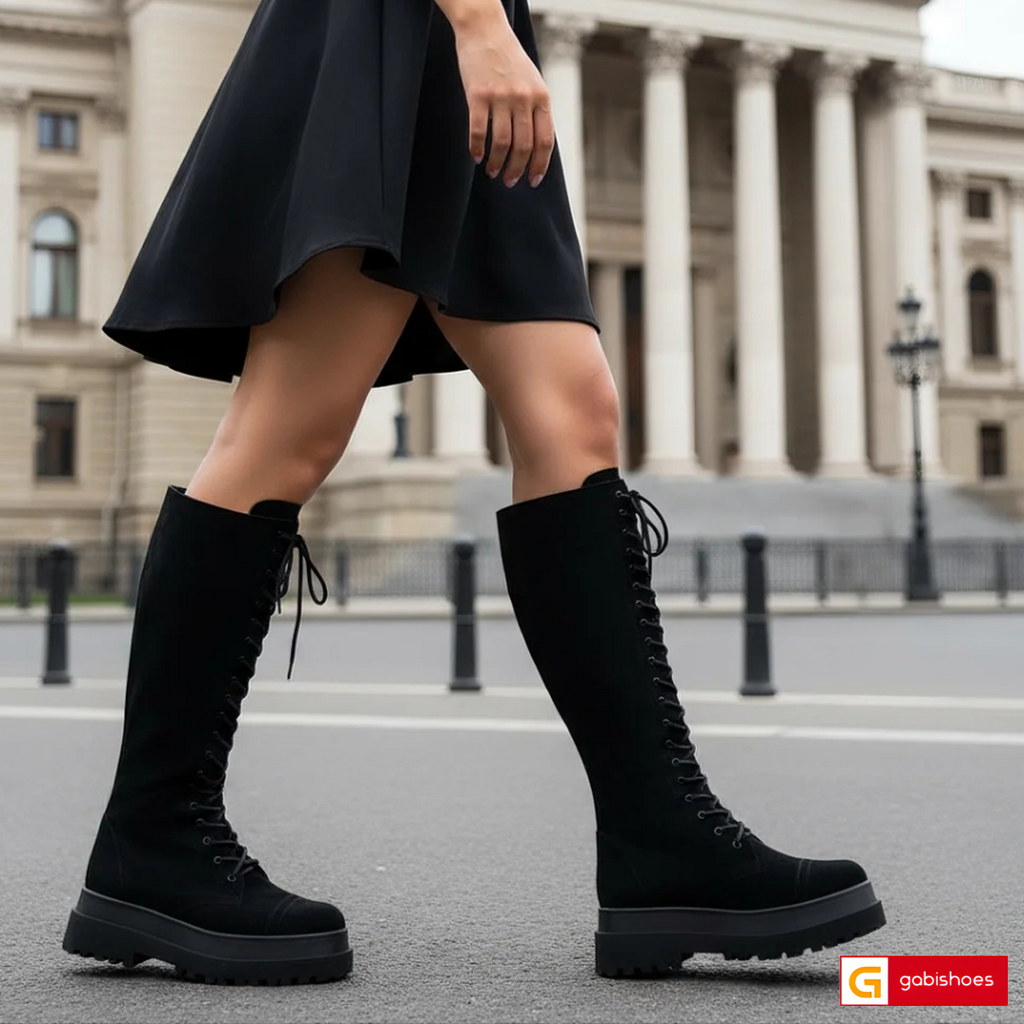 Material: Piele Naturala Intoarsa
Culoare: Negru&nbsp;
Tip: Bocanci Dama
Stil: Casual

- Bocanci piele naturala intoarsa neagra
- Bocanci cu fermoar si siret,
- Talpa neagra, varful rotund&nbsp;
- Inaltime: 36 cm de la talpa in sus, toc 6 cm
- Interior material textil si mesina naturala neagra, la cerere mesina naturala completa
* Masuratori realizate pentru marimea 37