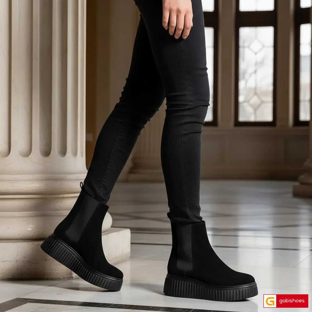 -Material: Piele Naturala Intoarsa
-Culoare: Negru
-Tip: Ghete&nbsp;
-Stil: Casual

- Ghete piele naturala Intoarsa neagra&nbsp;
- Ghete cu elastic ,&nbsp; inaltime 5 cm talpa
- Talpa neagra, varf rotund , brant interior cu burete special,&nbsp;
- Schimb gratuit&nbsp;
* Masuratori realizate pentru marimea 37