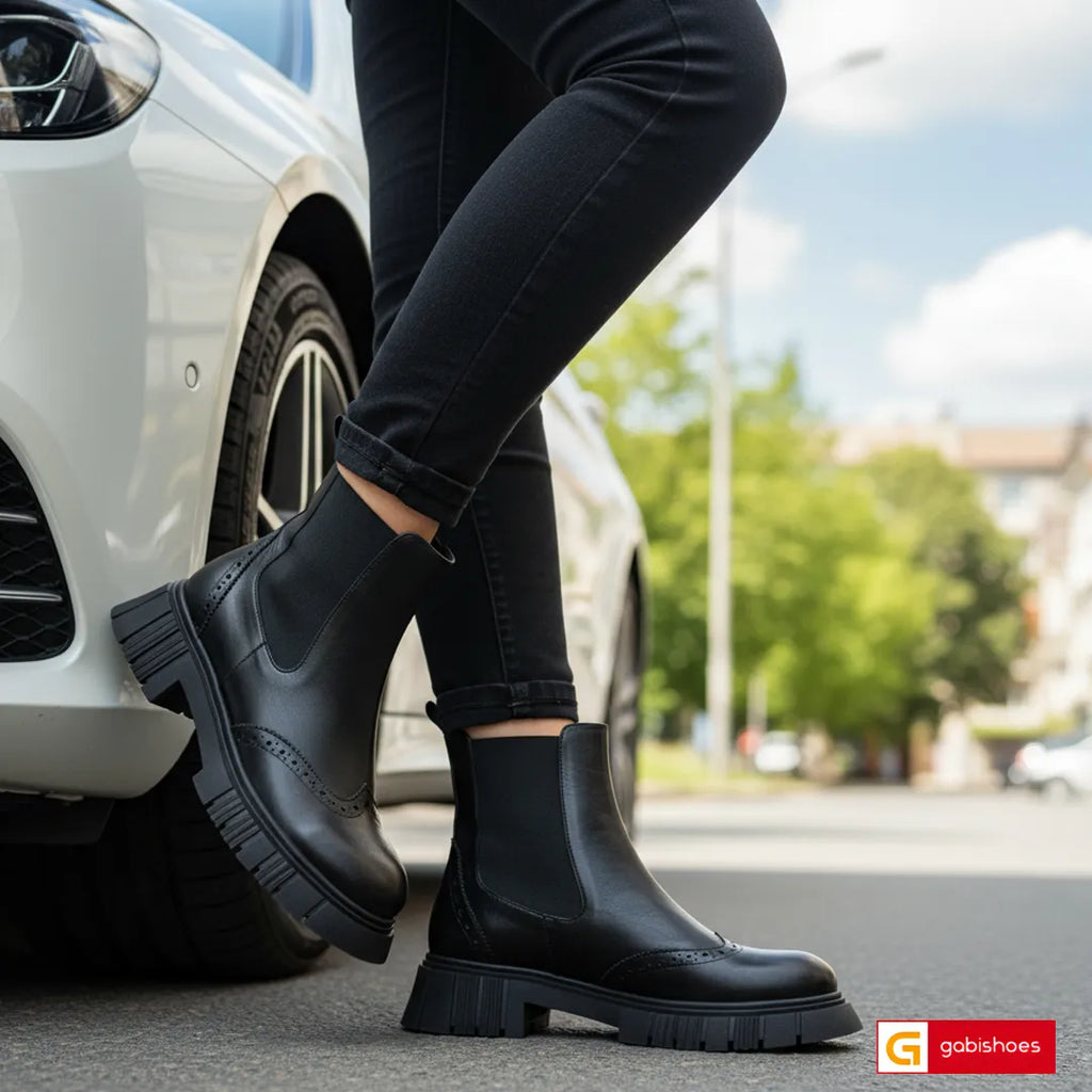 Material: Piele Naturala
Culoare: Neagra
Tip: Ghete
Stil: Casual

- Ghete piele naturala neagra cu model
- Ghete cu elastic
- Talpa neagra&nbsp;
- Interior brant cu burete special, la alegere: mesina naturala neagra si blanita&nbsp; sintetica neagra , la alegere mesina naturala complet + 30 lei
- Talpa inaltime 7 cm toc, talpa din termo antiderapanta&nbsp;
- Schimb&nbsp; gratuit
* Masuratori realizează pentru marimea 37