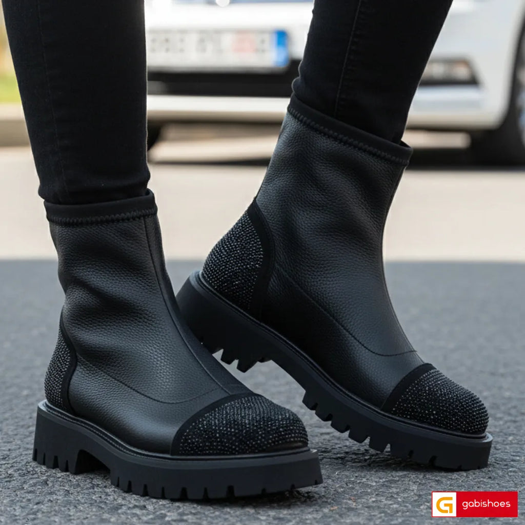 -Material: Piele Naturala Intoarsa&nbsp; si Strechi&nbsp;
-Culoare: Negru
-Tip: Ghete tubulare streach
-Stil: Casual

- Ghete piele naturala intoarsa neagra cu&nbsp; streach negru ,inaltime de la talpa in sus 17 cm
- Ghete cu strech negru&nbsp;
- Talpa neagra , varf rotund , brant interior cu burete special,
- Schimb gratuit ,talpa foarte usoara din (eva)
* Masuratori realizate pentru marimea 37&nbsp;&nbsp;