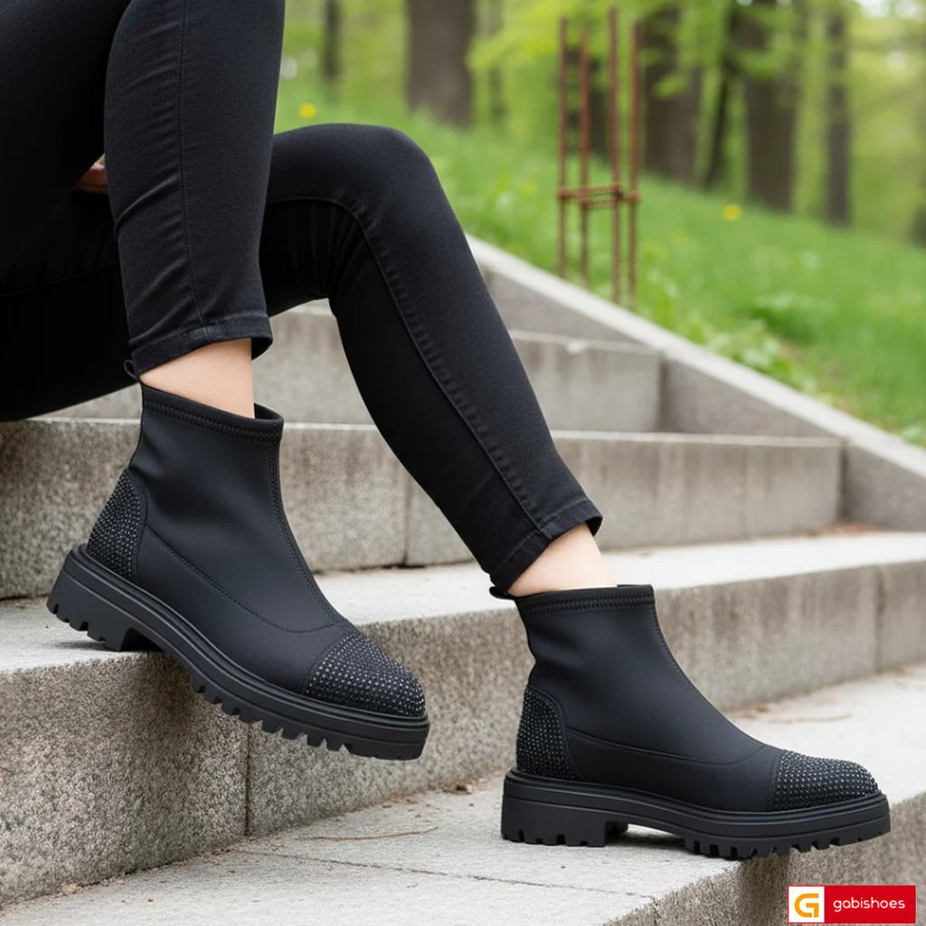 -Material: Piele Naturala Intoarsa
-Culoare: Negru
-Tip: Ghete tubulare&nbsp; streach
-Stil: Casual

- Ghete dama piele naturala intoarsa neagra cu pietricele stralucitoare si streach negru
- Ghete fara fermoar, Toc inaltime 4 cm&nbsp;
- Talpa neagra, varf rotund , brant interior cu burete special,
- Schimb gratuit
* Masuratori realizate pentru marimea 37&nbsp;