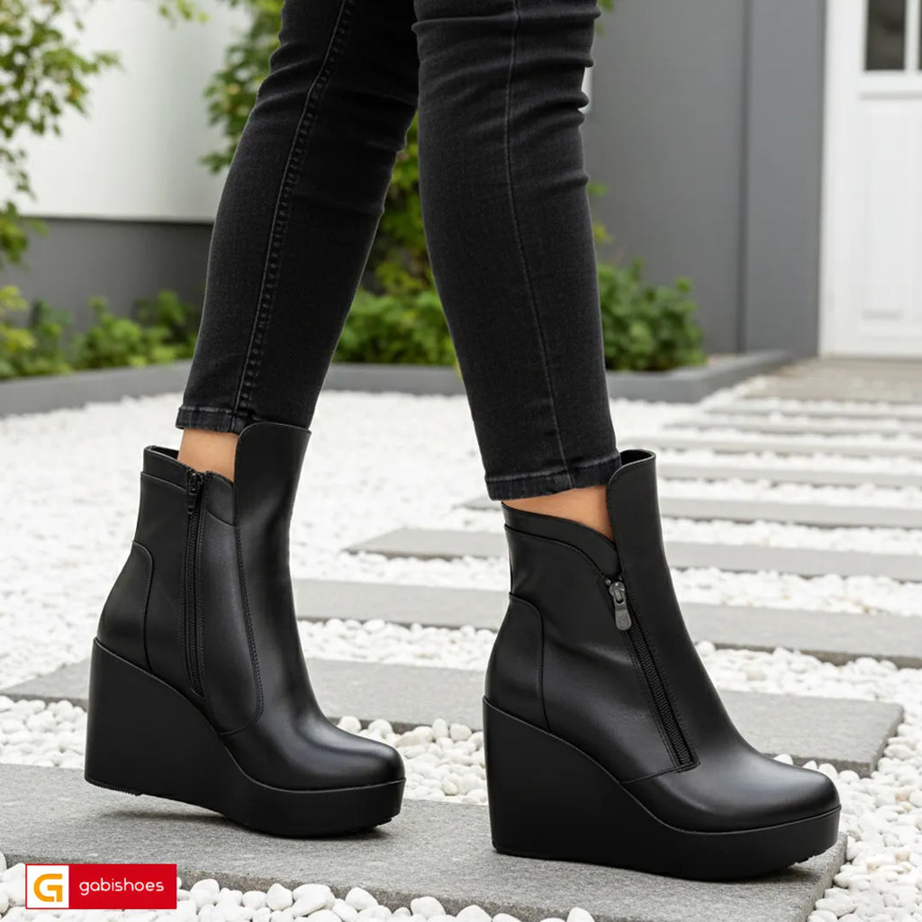 Material: Piele Naturala&nbsp;
Culoare: Neagru&nbsp;
Tip: Bocanci&nbsp;
Stil: Casual&nbsp;

- Ghete piele naturala negru box
- Ghete cu 2 fermoare, inaltime gheata de la talpa in sus 20 cm&nbsp;
- Talpa neagra, varf rotunt, interior brant cu burete special, mesina neagra cu material textil
- Inaltime Talpa 9 cm toc, in fata 3 cm , talpa usoara&nbsp;
- Schimb gratuit&nbsp;
* Masuratori realizeaza pentru marimea 37