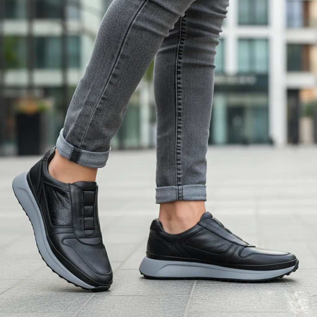 Material: Piele Naturala
Culoare: Neagra
Tip: Pantofi
Stil: Sport
Caracteristici Pantofi sport piele naturala neagra
- Pantofi piele naturala sistem de inchidere cu elastic
- Pantofi sport cu burete special extra-confort
- Talpa gri cu negru , brant interior cu burete special , mesina naturala neagra
- Inaltime talpa : 4 cm ,calapod comod
- Schimb gratuit
*Masuratori realizate pentru marimea 41.

Pantofii&nbsp;sunt confectionatii din piele de calitate superioara.

Talpa&nbsp;pantofilor sport din piele natur