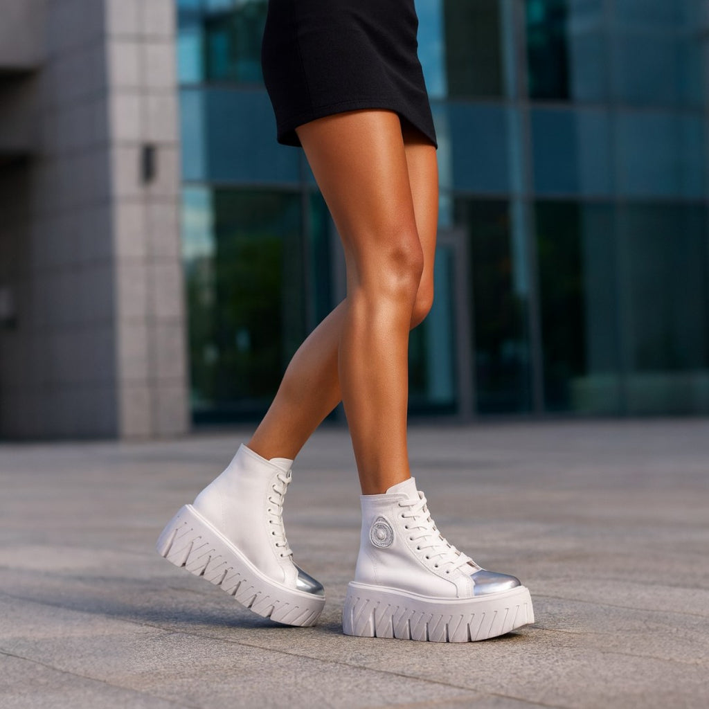 Ghete Sport Dama Piele Naturala Alb cu Argintiu Lorena 3478-3