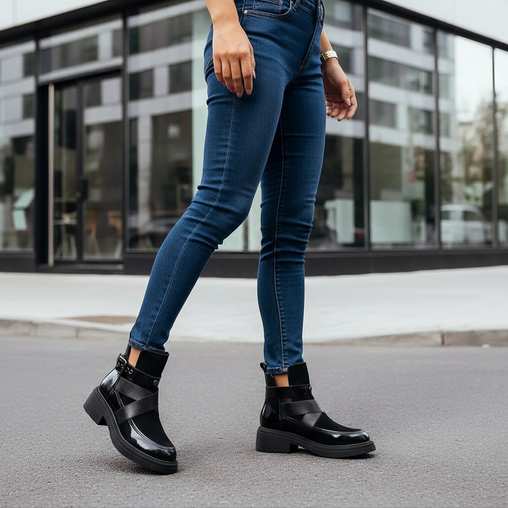 Ghete Piele Naturala Neagra Gabina 442 N BF+LAC