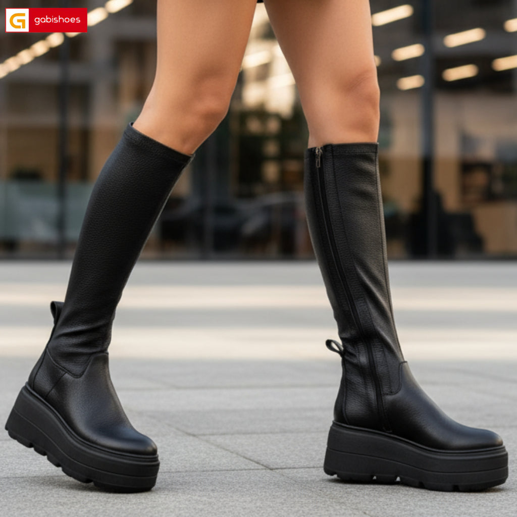 Cizme Dama Piele Naturala si Strechi Negru Lorena 4130-1