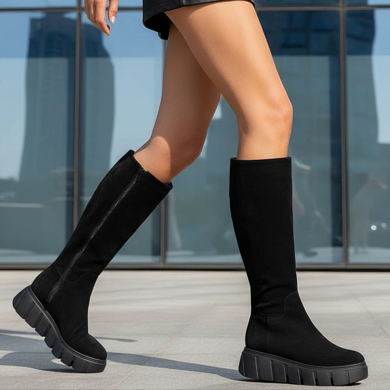 Cizme Dama Piele Naturala Intoarsa Neagra Lorena 4159-1