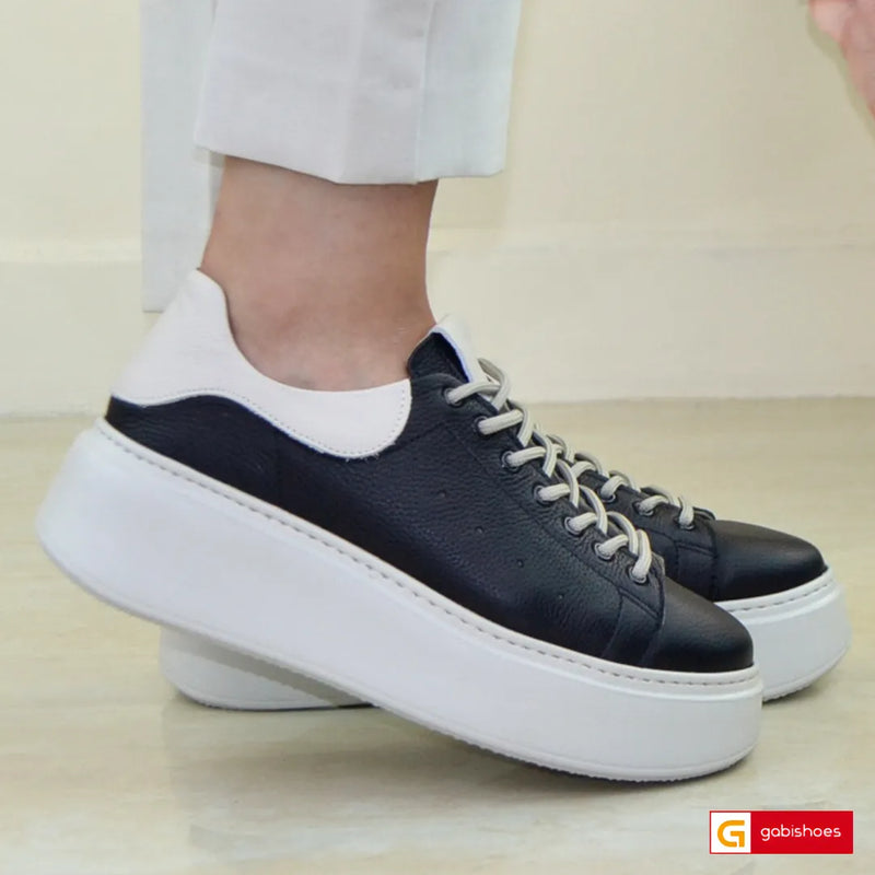 Pantofi Sport Dama Piele Naturala Negru cu Bej Lorena 3600-49