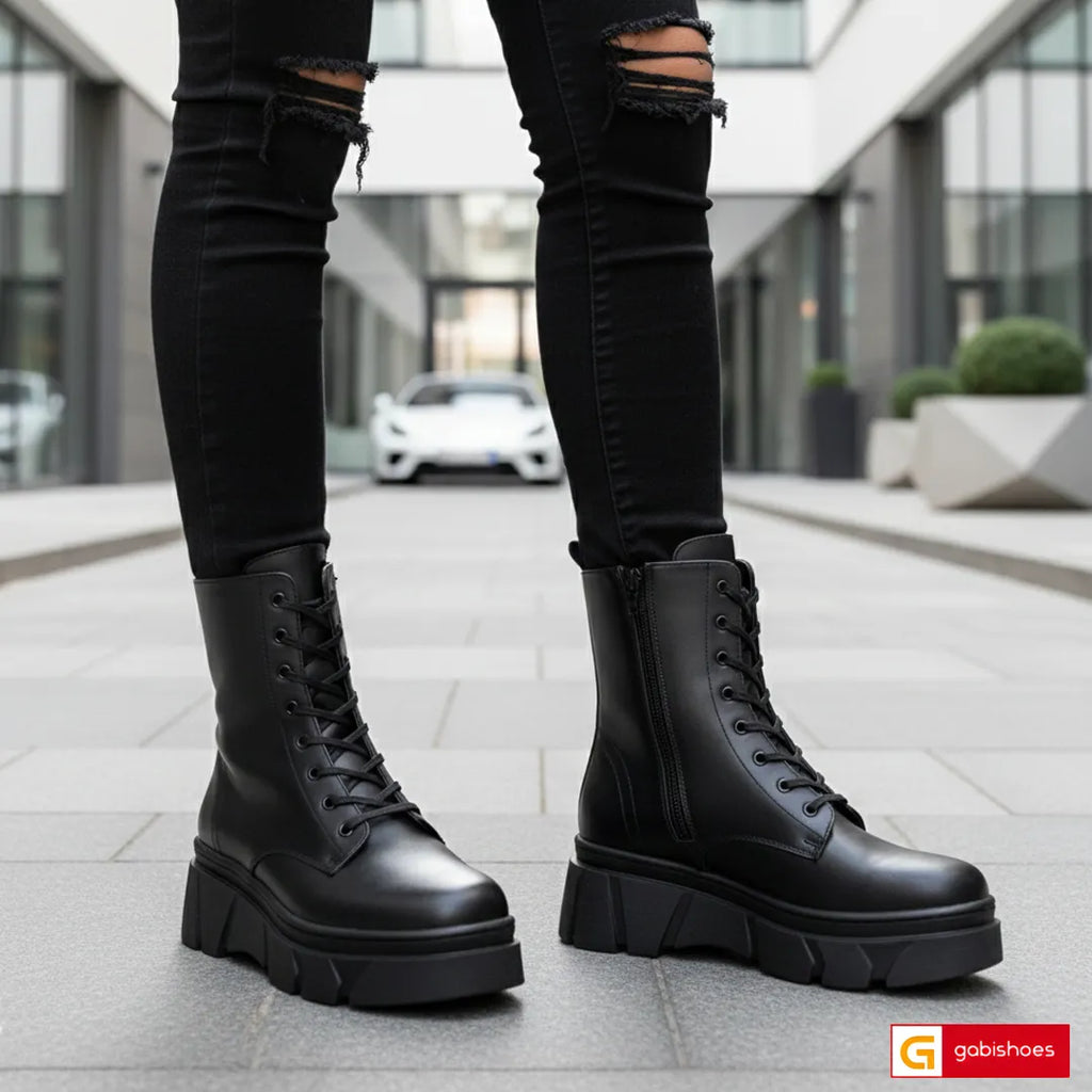 Material: Piele Naturala&nbsp;
Culoare: Neagra
Tip: Ghete Dama
Stil: Casual

- Ghete piele naturala neagra
- Ghete cu fermoar si siret&nbsp;
- Talpa neagra , varful rotund
- Inaltime talpa : 6 cm&nbsp;&nbsp;
- Material interior blanita si mesina naturala&nbsp;&nbsp;
*Masuratori realizat pentru marimea 37