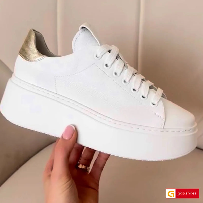 Pantofi Sport Piele Naturala Alba cu Auriu Lorena 3980-3