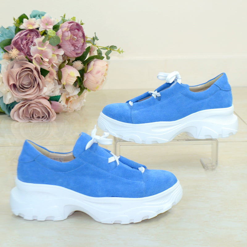 SNEAKERS Piele Naturala Intoarsa Blue TOKIO