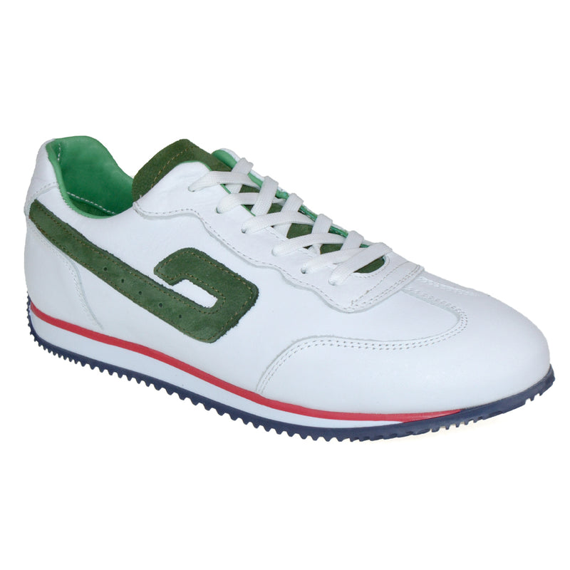 Pantofi Casual Piele Naturala Alb cu Verde Gabriel 6020