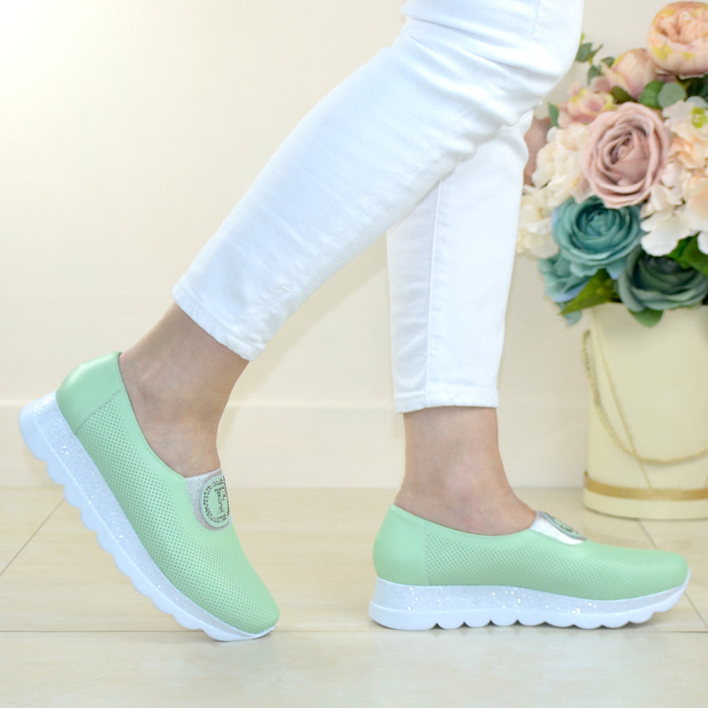 Pantofi Casual Piele Naturala Verde TOKIO Lorena