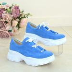 SNEAKERS Piele Naturala Intoarsa Blue TOKIO