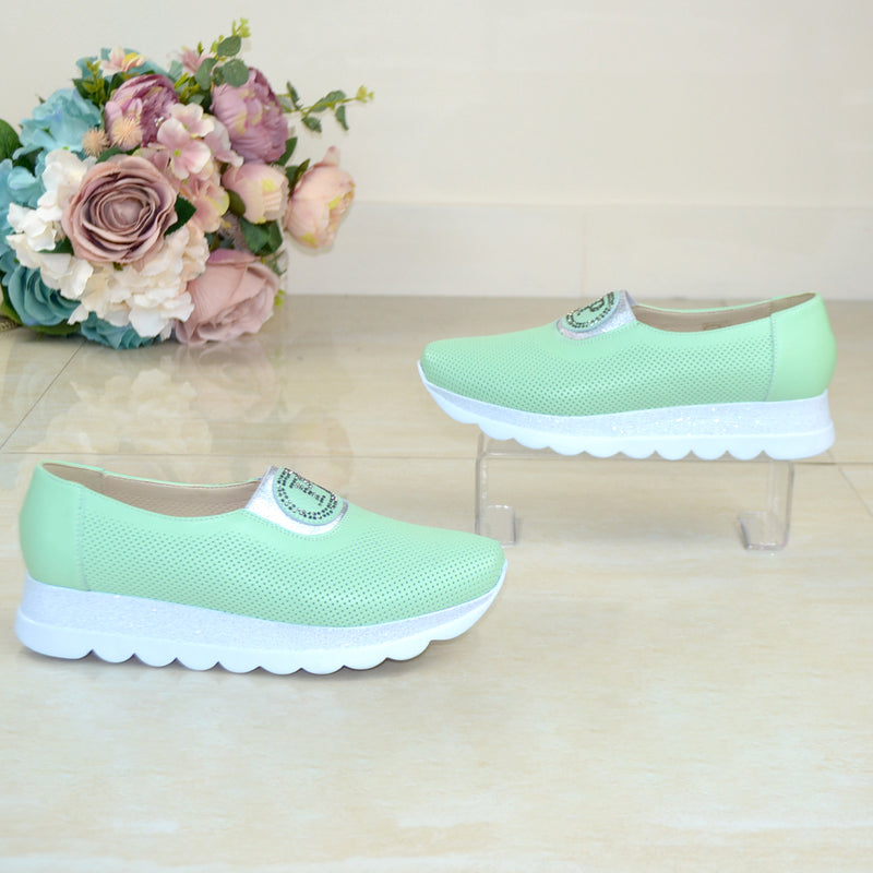 Pantofi Casual Piele Naturala Verde TOKIO Lorena