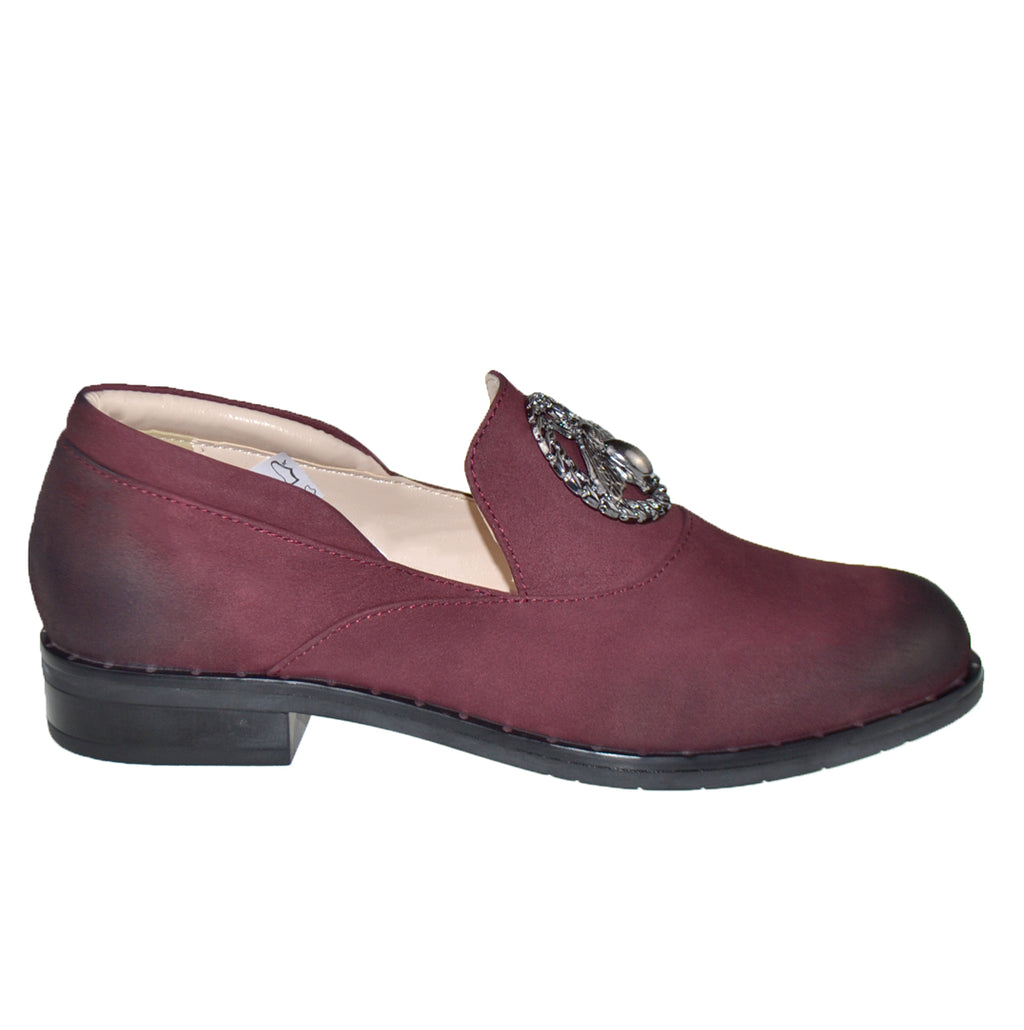 Pantofi Casual Piele Naturala Bordo Camelia 01-4