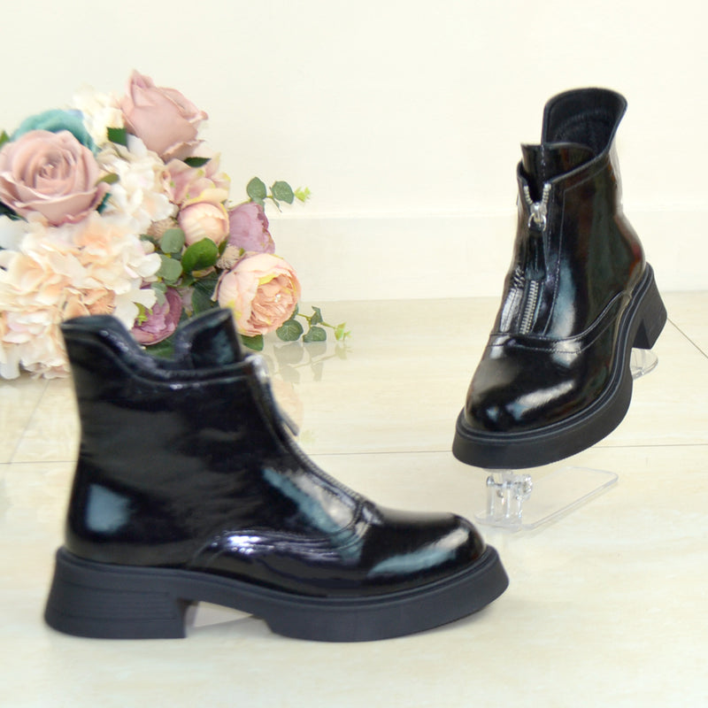 Ghete Piele Naturala Neagra Gabina 10-2