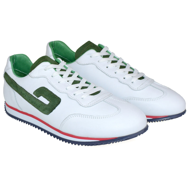 Pantofi Casual Piele Naturala Alb cu Verde Gabriel 6020