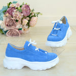 SNEAKERS Piele Naturala Intoarsa Blue TOKIO