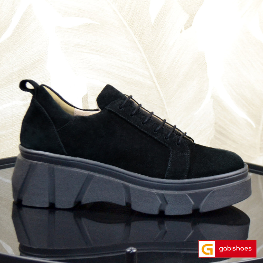 Pantofi Casual Piele Naturala Intoarsa Neagra Lorena D1649-4 N